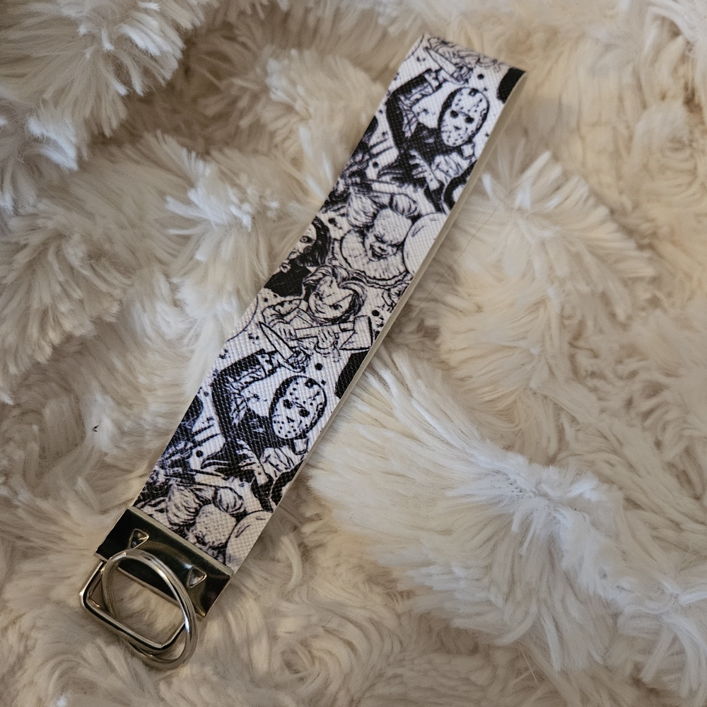 ✨️Handmade-Black and White Horror Print Key Fob Wristlet
